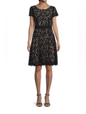 Fucus by Shani Navy Blue Laser-Cut Midi Dress with Nude Lining